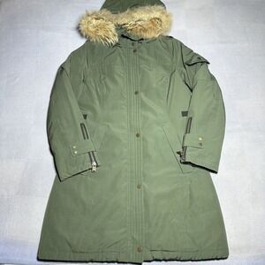 Pendleton North Shore Green Down Parka‎ Jacket Coyote Fur Hood Women's Size XS